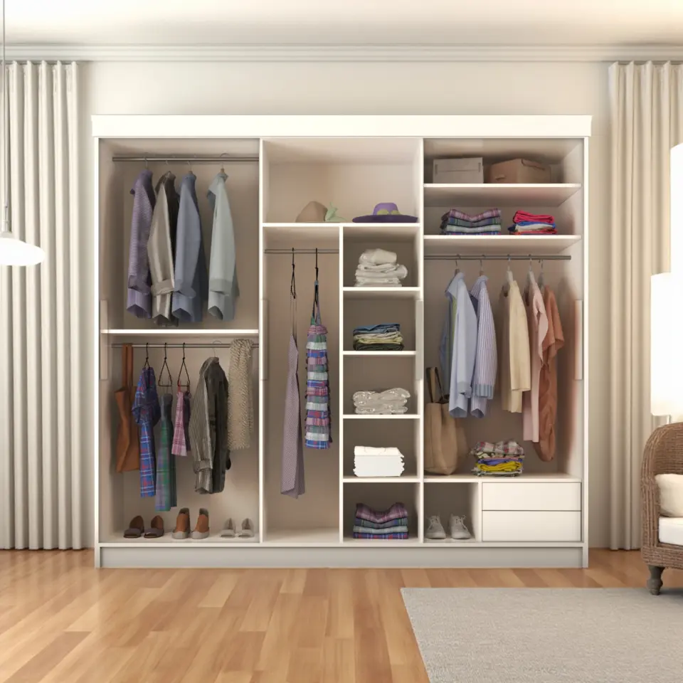 Sürgülü Gardırop Üç Kapaklı aynalı (275/210) Parlak Beyaz