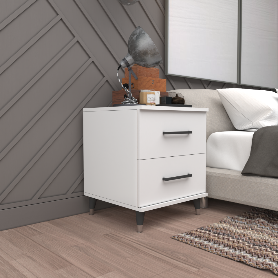 ribbon yılwood komodin iki Çekmeceli (PARLAK BEYAZ)