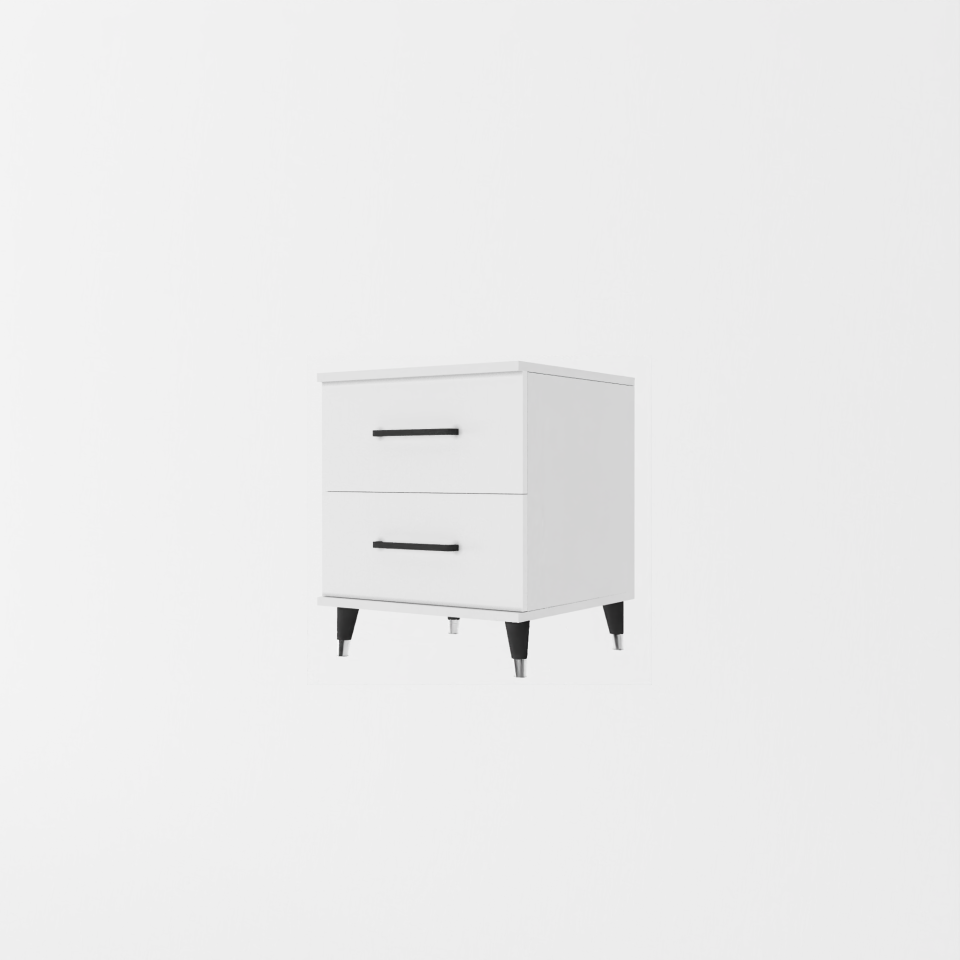 ribbon yılwood komodin iki Çekmeceli (PARLAK BEYAZ)