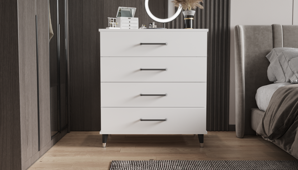 yılwood Şifonyer Aynalı Dört Çekmeceli (PARLAK BEYAZ)