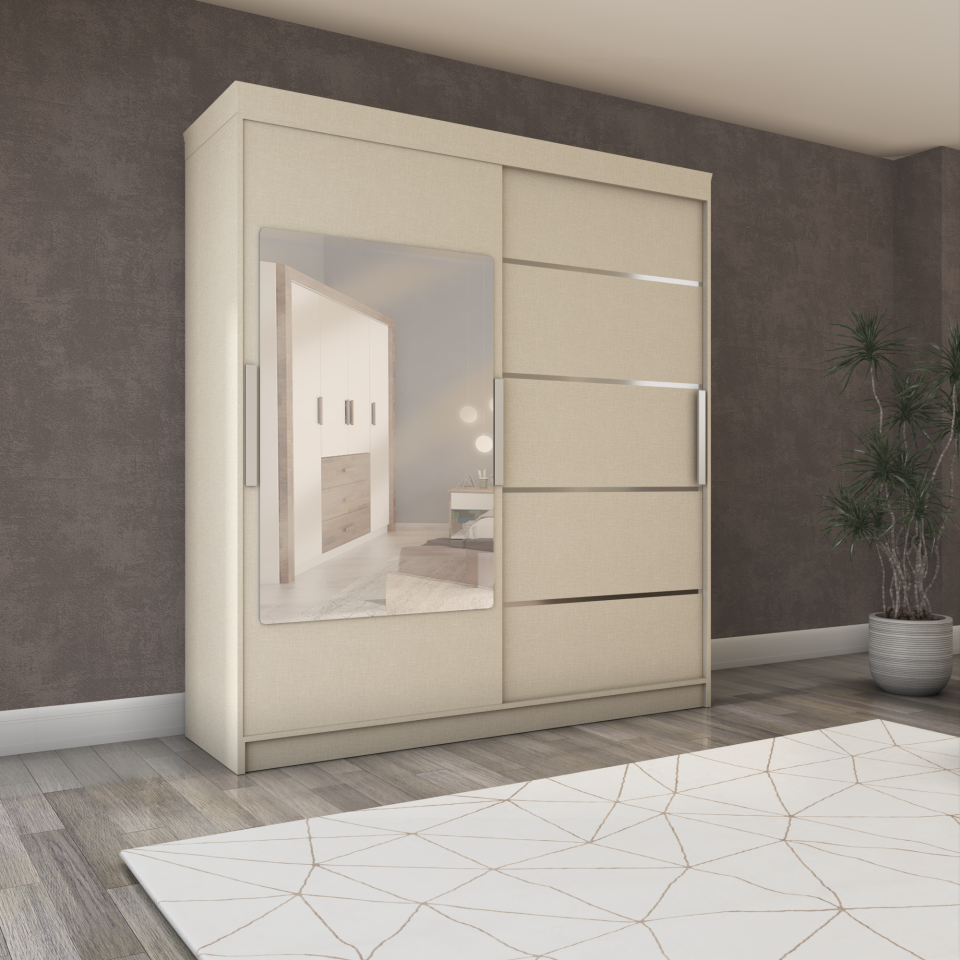 Sürgülü Gardırop iki kapaklı aynalı 140/210cm (KOTON VİZON)