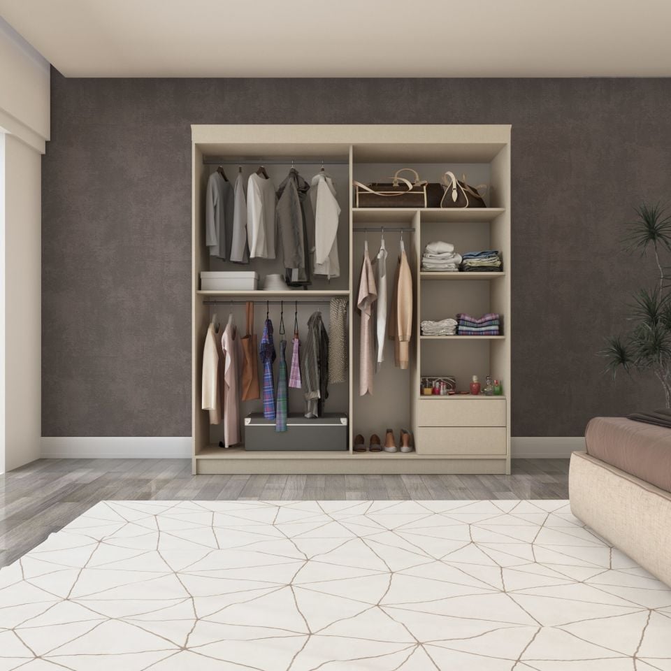 Sürgülü Gardırop iki kapaklı aynalı 140/210cm (KOTON VİZON)