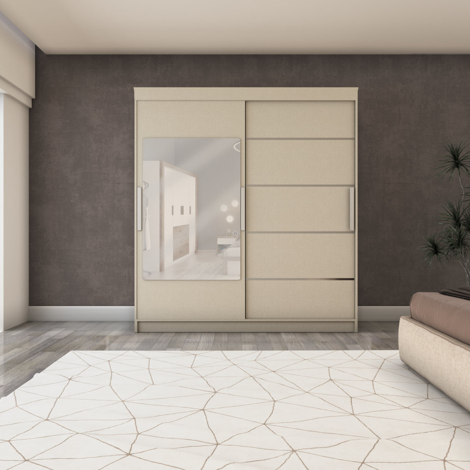 Sürgülü Gardırop iki kapaklı aynalı 160/210cm (KOTON VİZON)