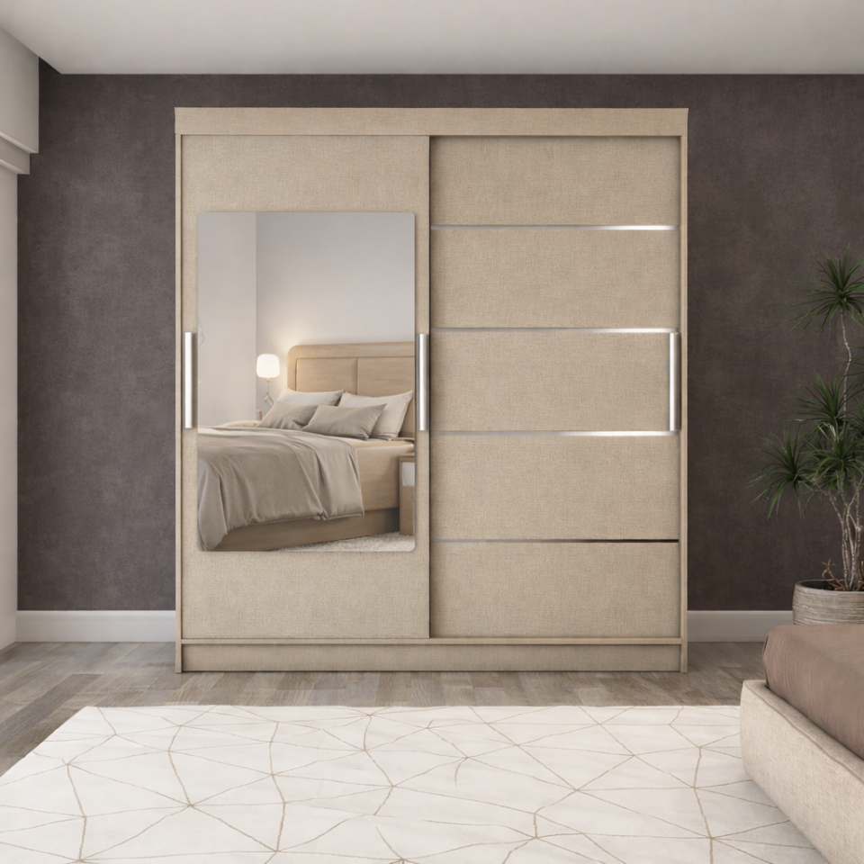 Sürgülü Gardırop iki kapaklı aynalı 200/210 Cm (KOTON VİZON)