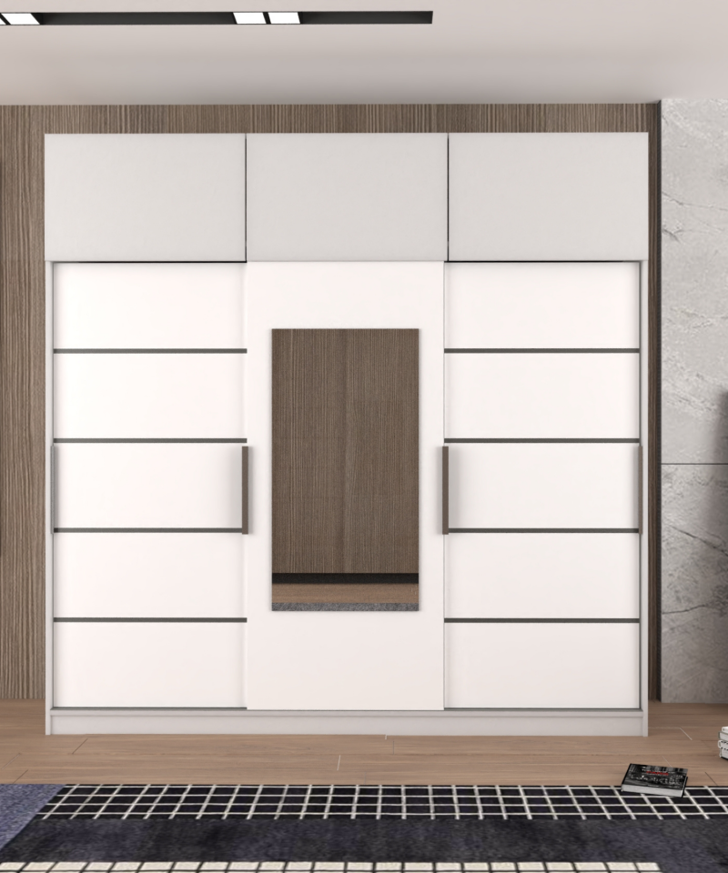 Sürgülü Gardırop Kısmi Kapaklı 240/245 Cm  (PARLAK BEYAZ)