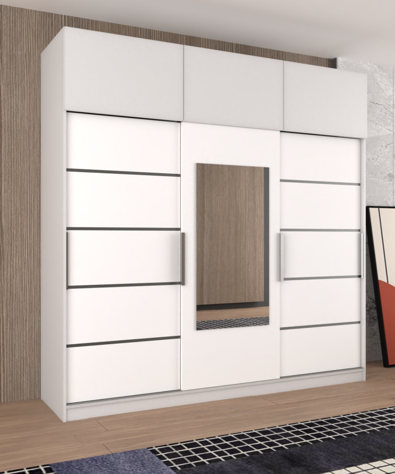 Sürgülü Gardırop Kısmi Kapaklı 240/245 Cm  (PARLAK BEYAZ)