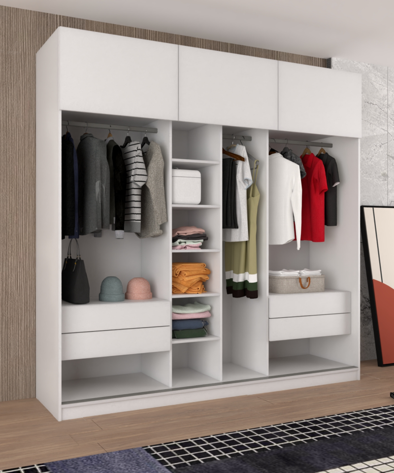 Sürgülü Gardırop Kısmi Kapaklı 240/245 Cm  (PARLAK BEYAZ)