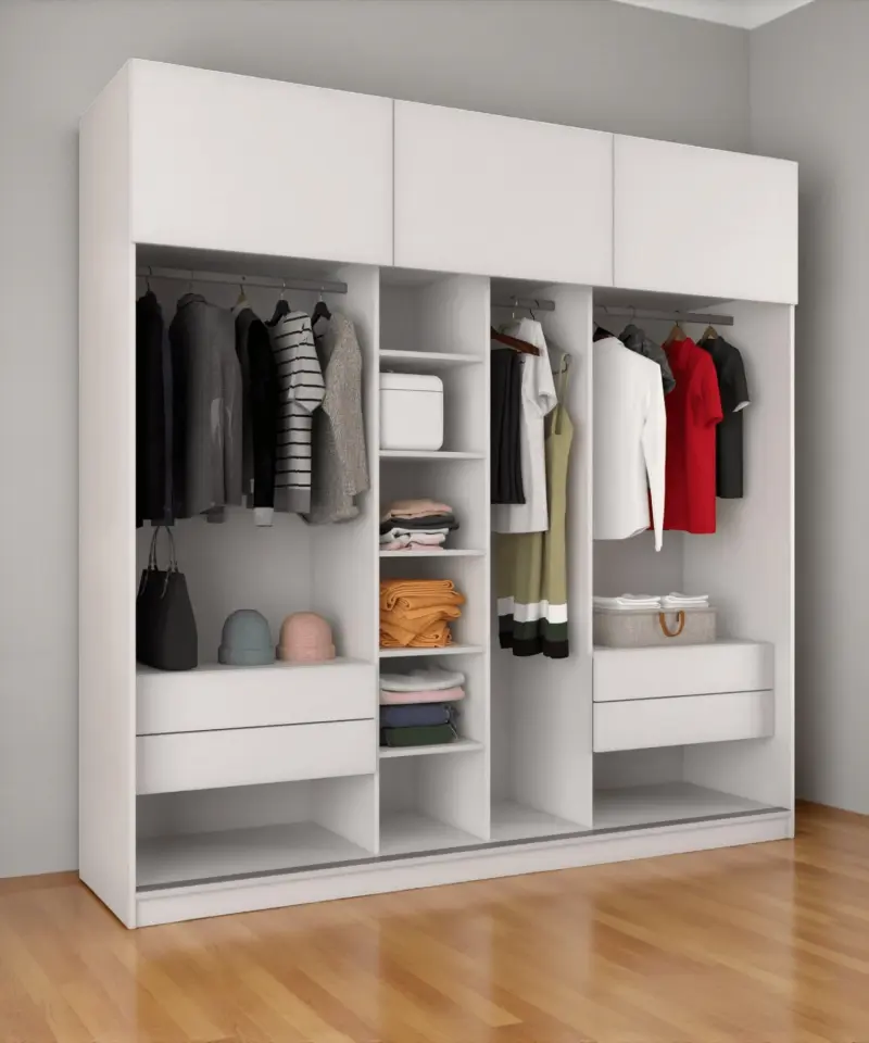 Sürgülü Gardırop Kısmi Kapaklı 240/245 Cm  (PARLAK BEYAZ)