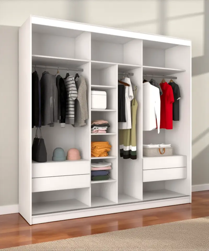 Sürgülü Gardırop Kısmi Kapaklı 240/245 Cm  (PARLAK BEYAZ)