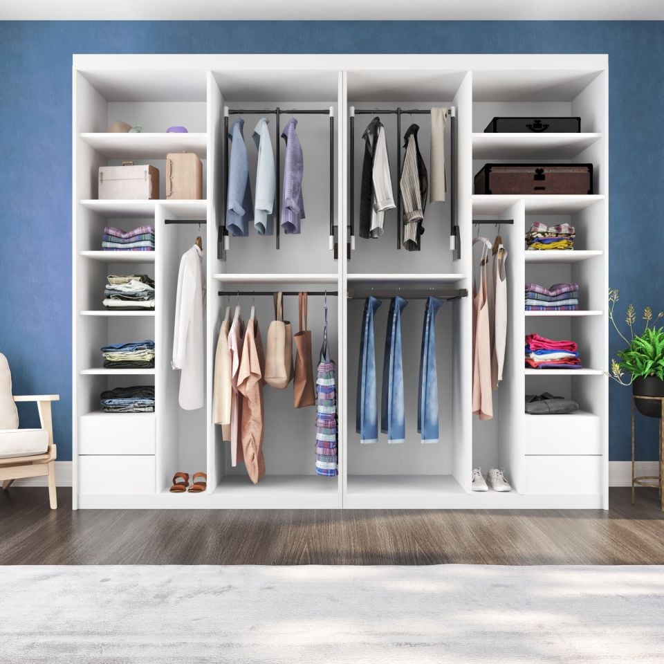 Sürgülü Gardırop Dört Kapaklı Aynalı 320/230 Cm Parlak Beyaz