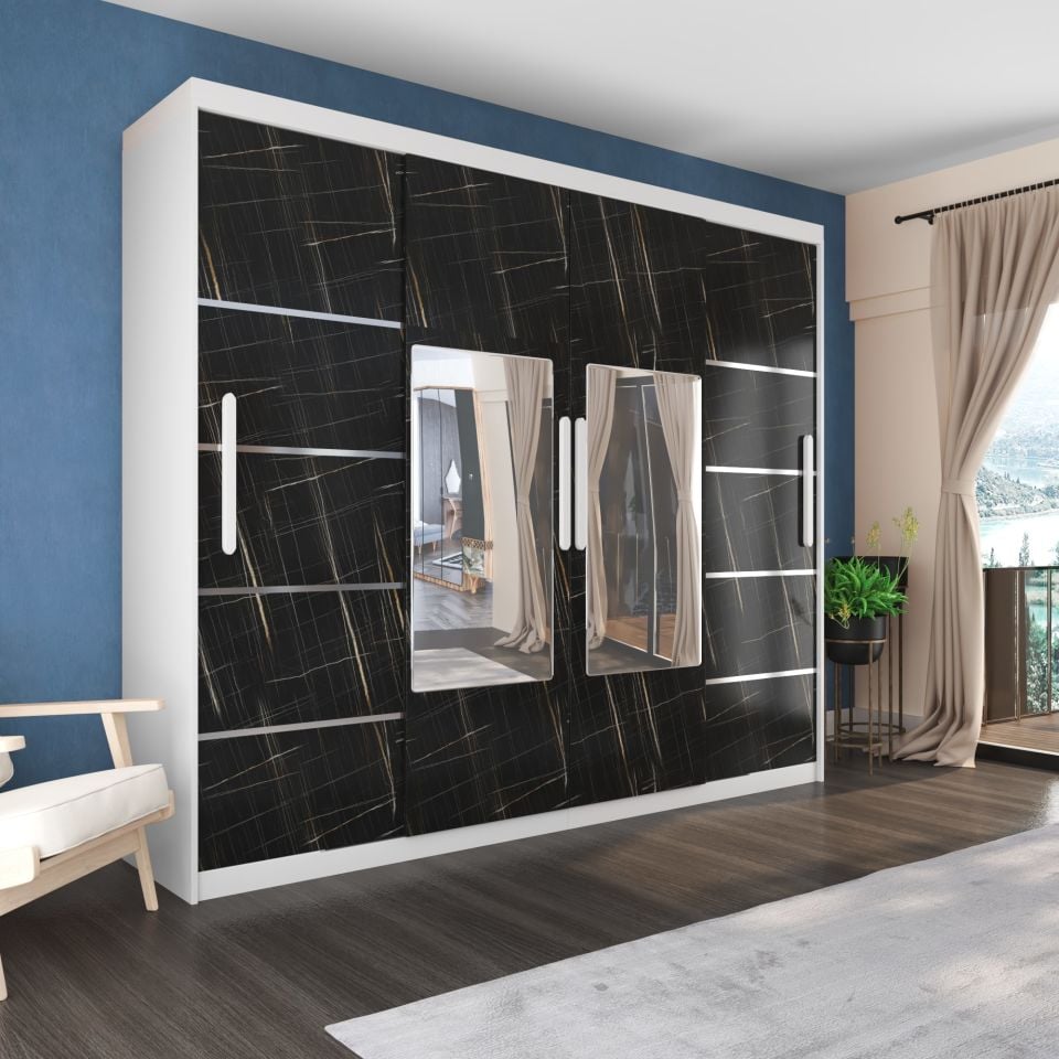 Sürgülü Gardırop Dört Kapaklı Aynalı 280/230CmP.BEYAZ SONATA