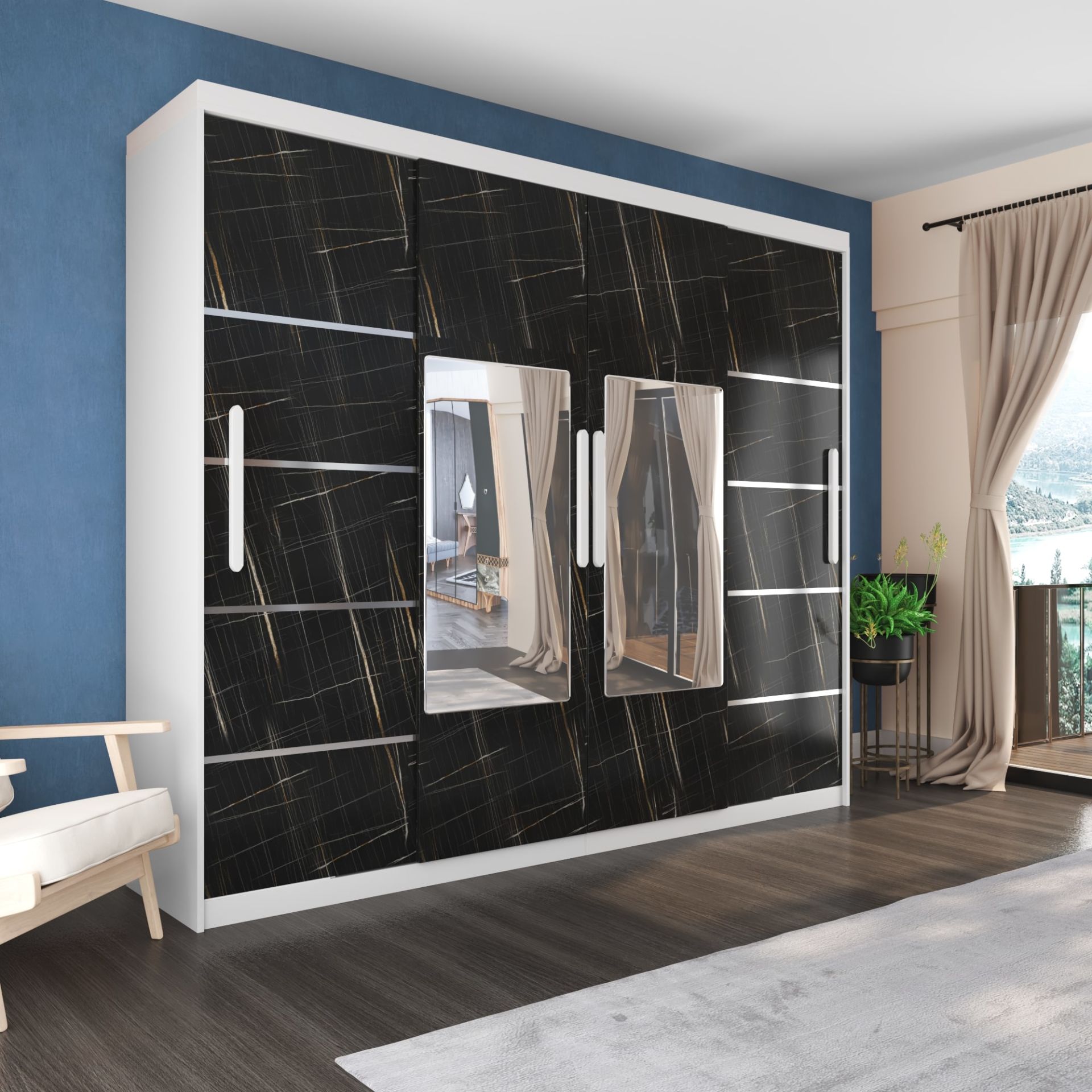 Sürgülü Gardırop Dört Kapaklı Aynalı 360/230cmP.BEYAZ SONATA