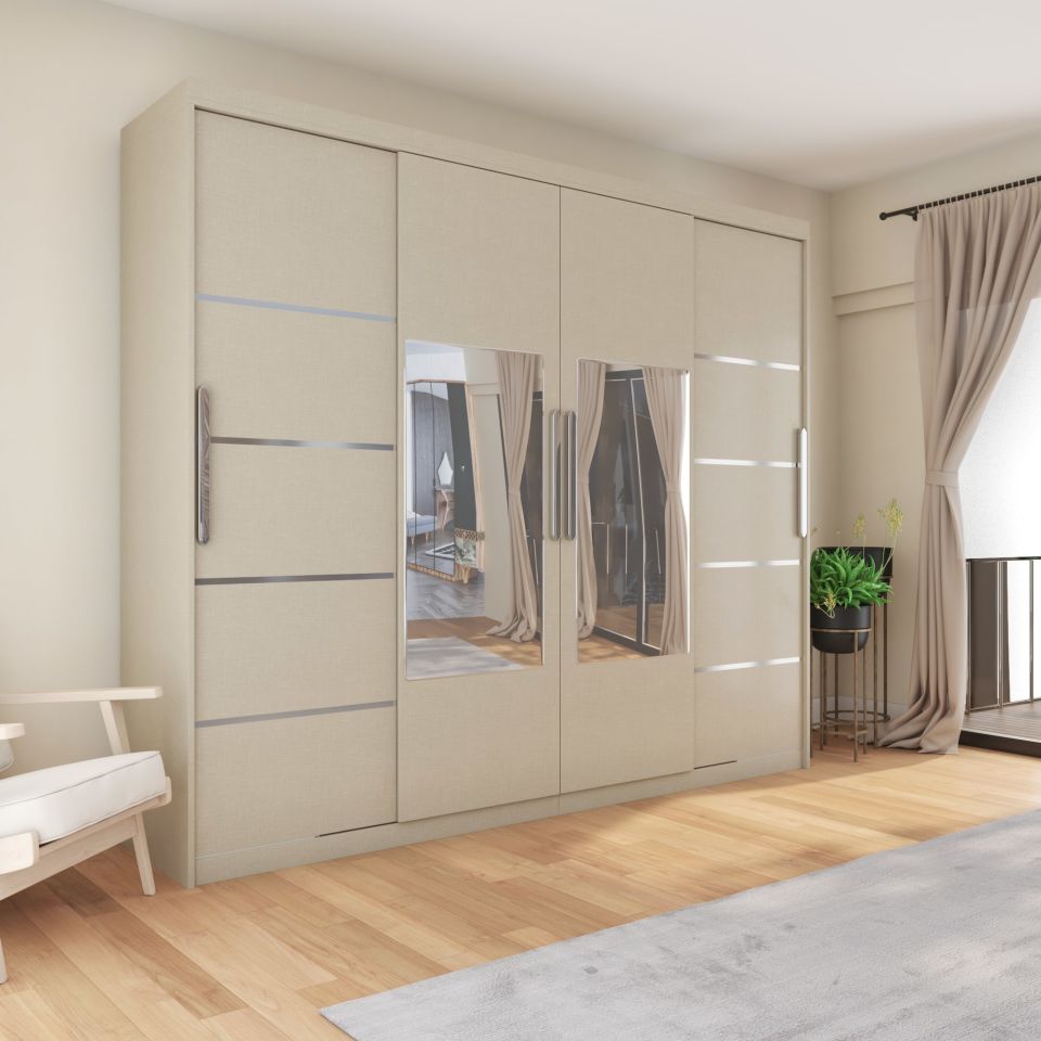 Sürgülü Gardırop Dört Kapaklı 280/210cm (KOTON VİZON RENGİ)