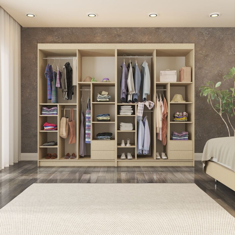 Sürgülü Gardırop Dört Kapaklı 280/210cm (KOTON VİZON RENGİ)