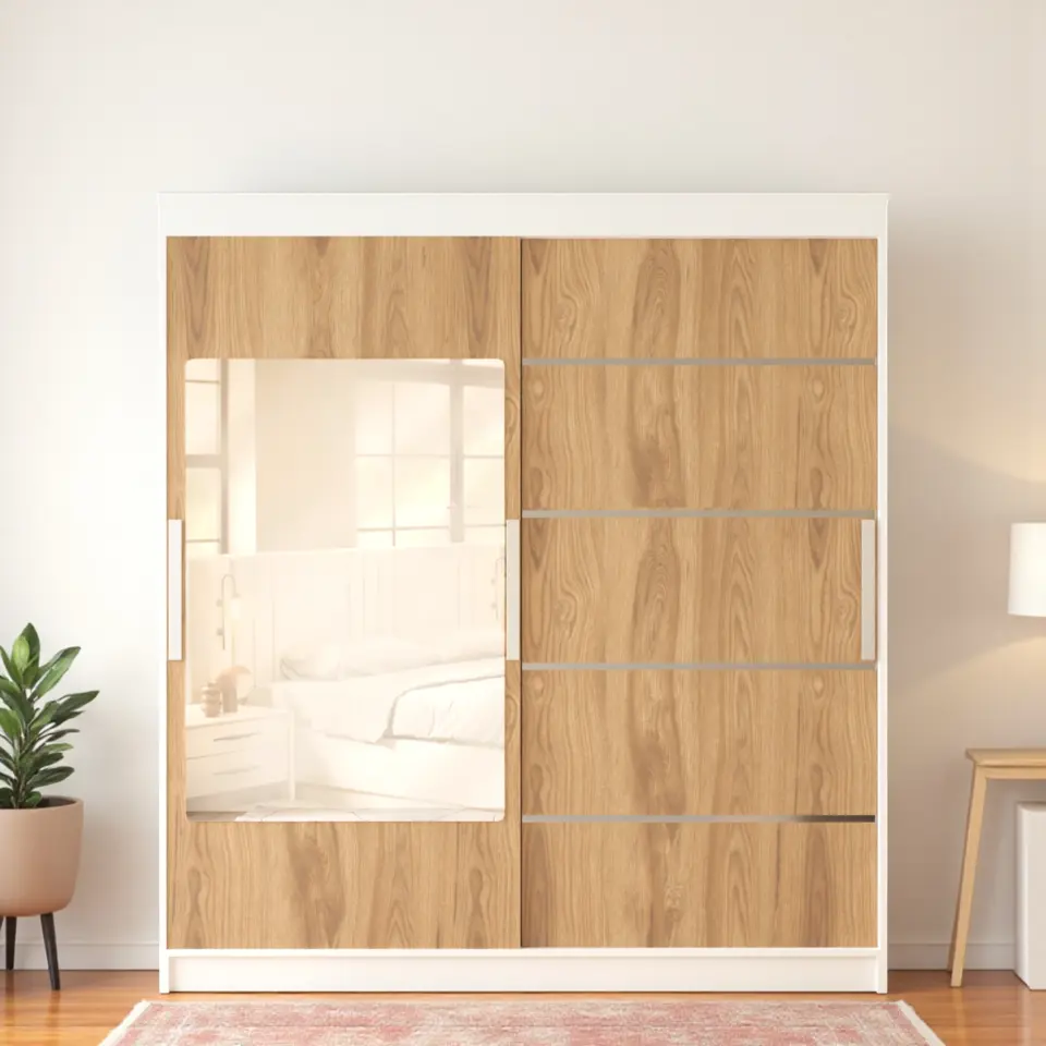 İki Kapaklı Sürgülü Gardırop (140/210lık) Parlak Beyaz - UD