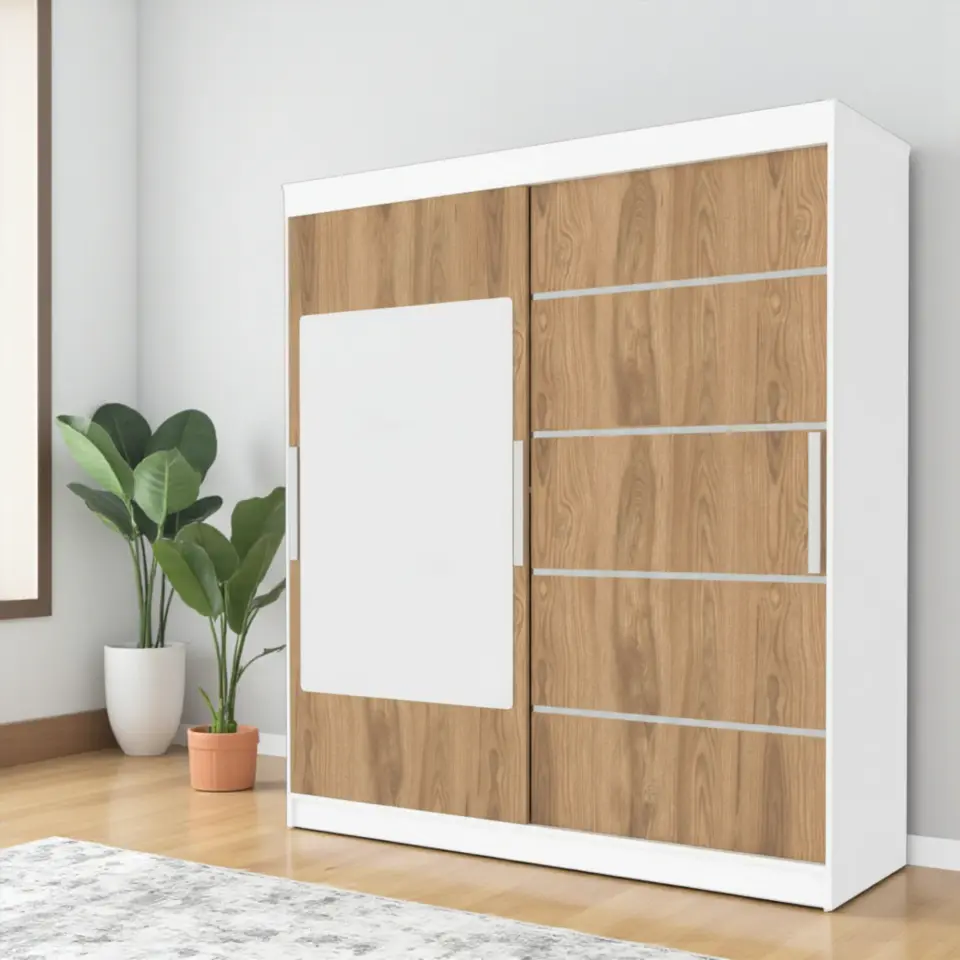 İki Kapaklı Sürgülü Gardırop (160/210lık) Parlak Beyaz - UD