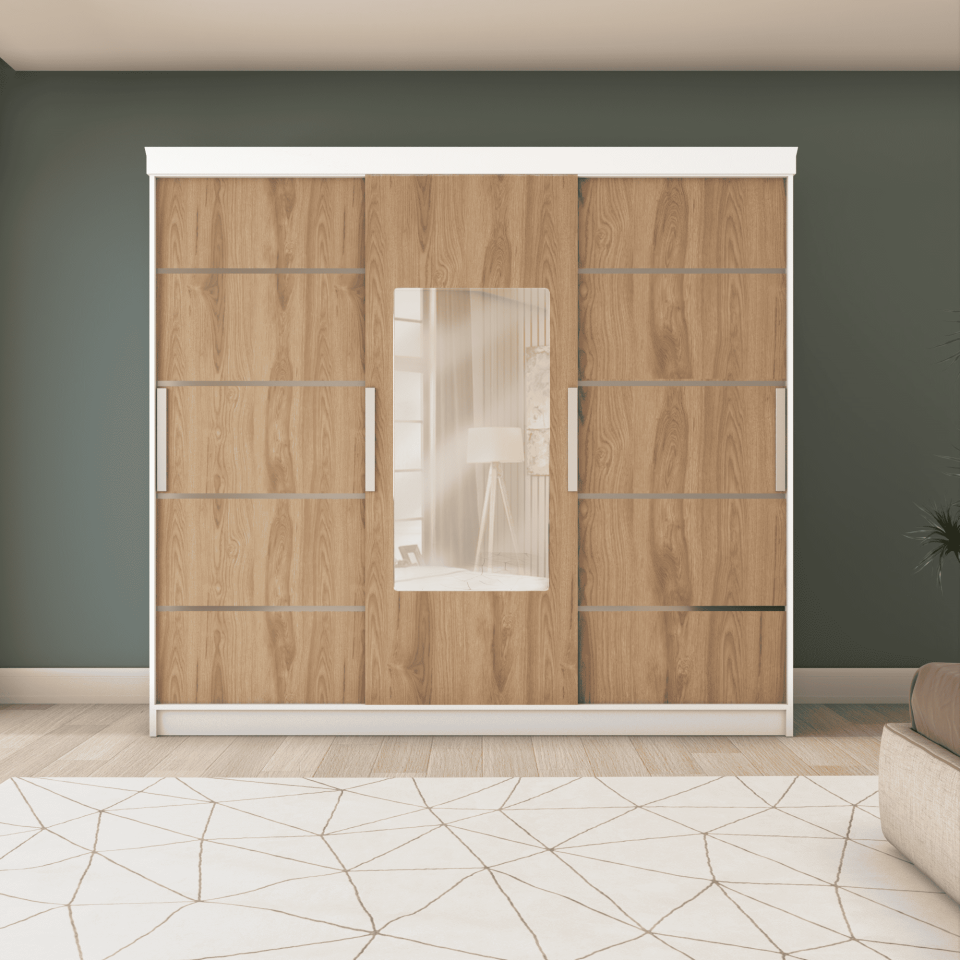 Üç Kapaklı Sürgülü Gardırop (240/210lık)Parlak Beyaz -UD