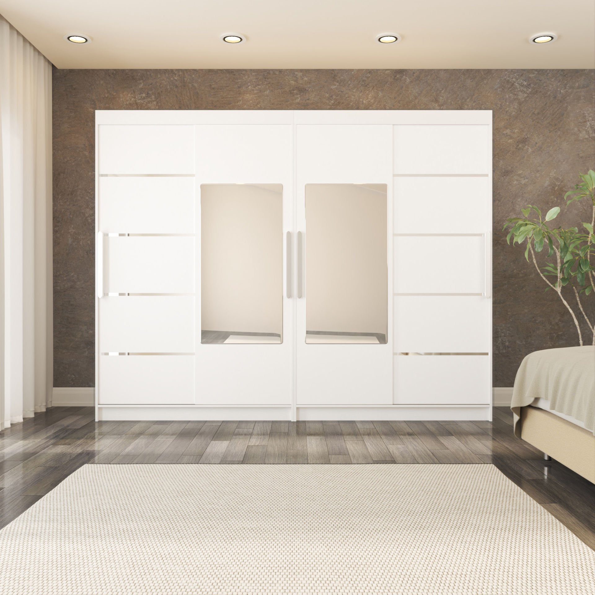 Sürgülü Gardırop Dört Kapaklı 280/210 Cm (PARLAK BEYAZ)