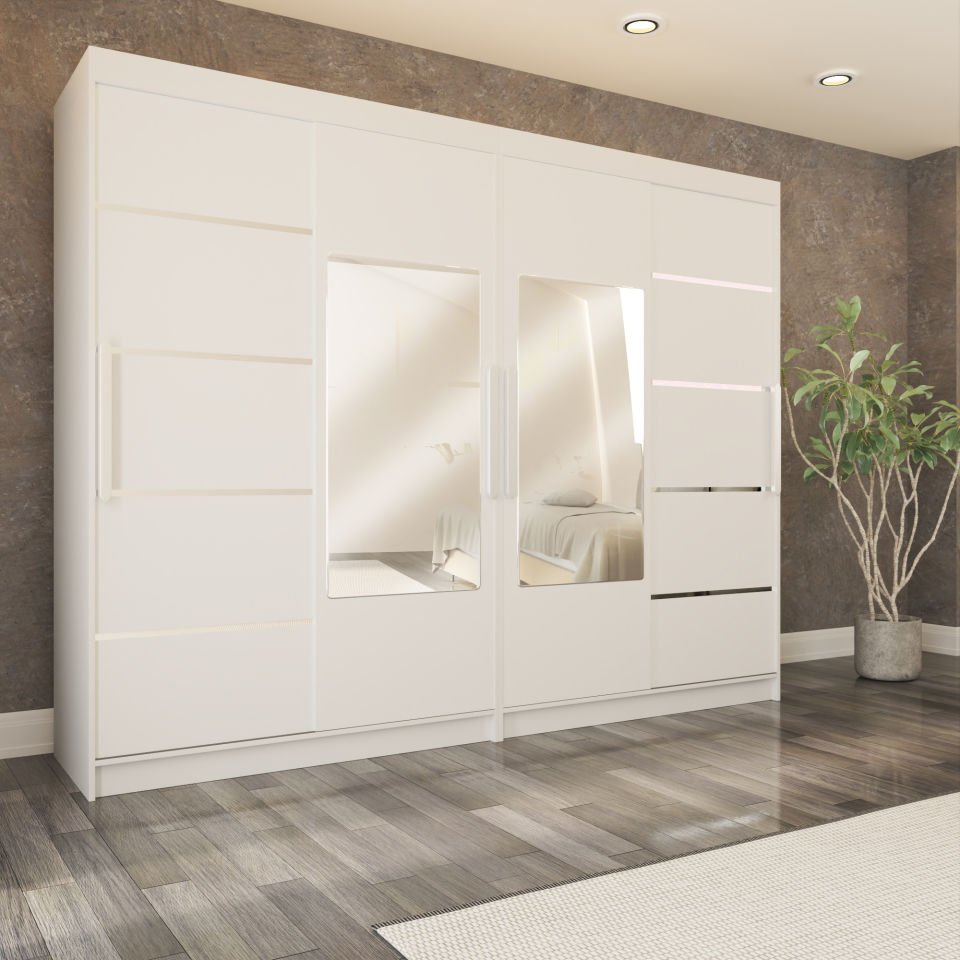 Sürgülü Gardırop Dört Kapaklı 280/210 Cm (PARLAK BEYAZ)