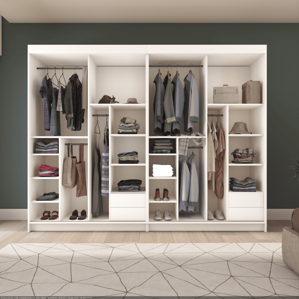 Sürgülü Gardırop Dört Kapaklı 320/210 cm Parlak Beyaz + UD
