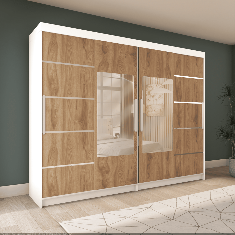 Sürgülü Gardırop Dört Kapaklı 360/210 cm Parlak Beyaz + UD