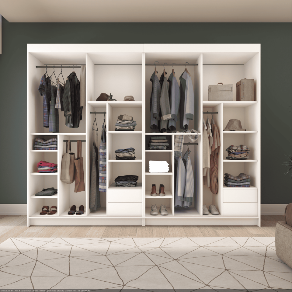 Sürgülü Gardırop Dört Kapaklı 360/210 cm Parlak Beyaz + UD