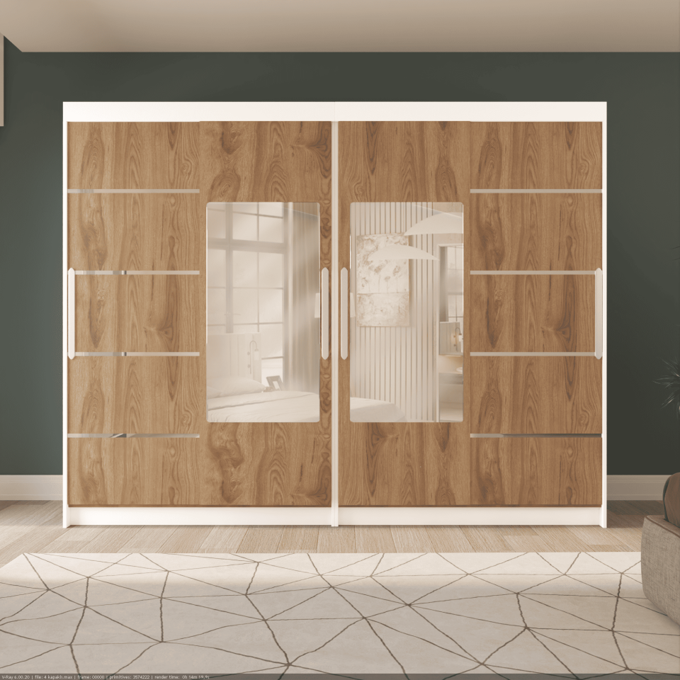 Sürgülü Gardırop Dört Kapaklı 280/210 cm (Parlak Beyaz + UD)