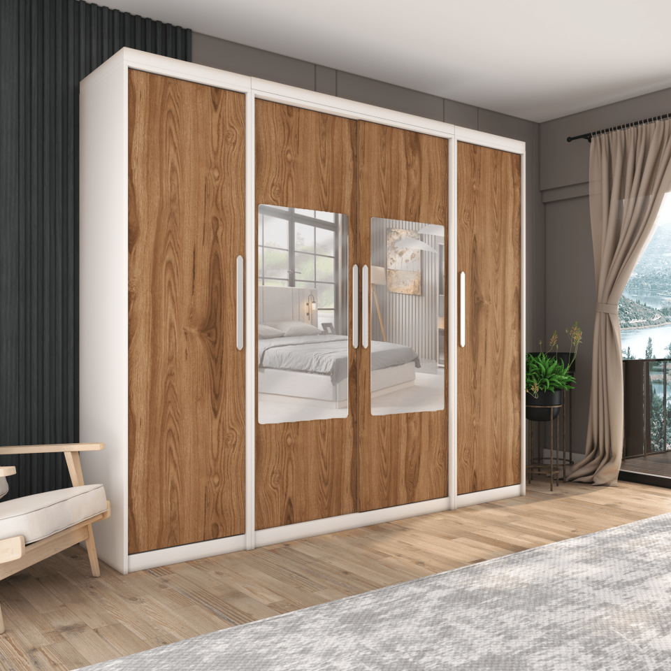 iki Boydan Kapaklı Orta Sürgülü Dolap 260 (PARLAK BEYAZ UD)