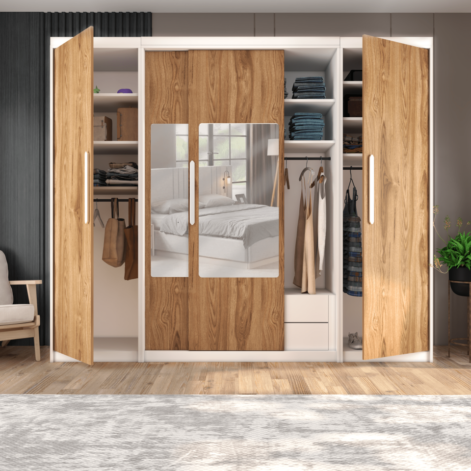 iki Boydan Kapaklı Orta Sürgülü Dolap 260 (PARLAK BEYAZ UD)