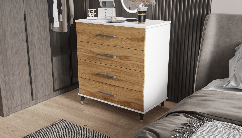 Şifonyer Dört Çekmeceli 80/45/90 cm (PARLAK BEYAZ+UD)