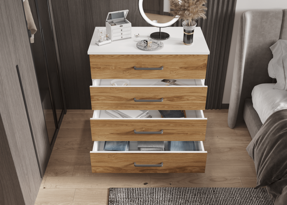 Şifonyer Dört Çekmeceli 80/45/90 cm (PARLAK BEYAZ+UD)