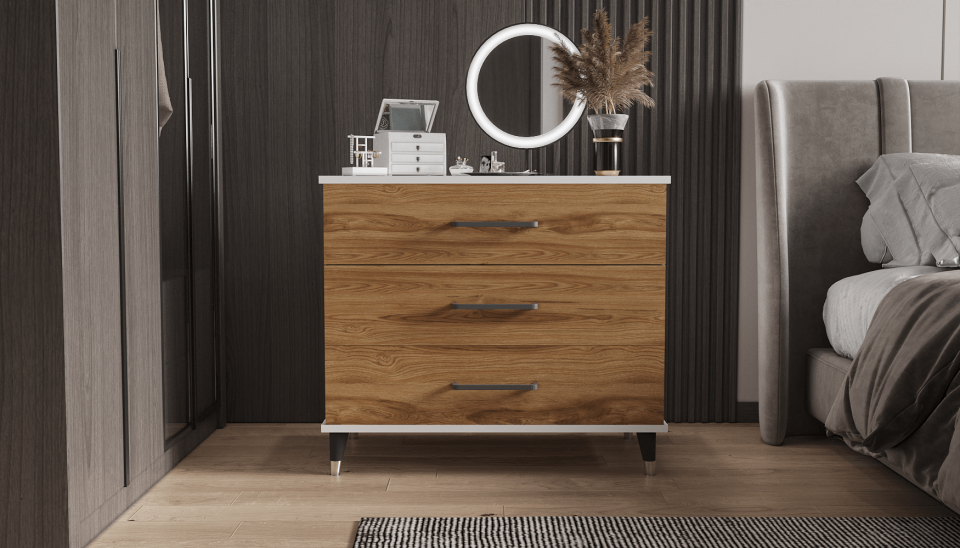 Şifonyer Üç Çekmeceli 80/45/75cm (PARLAKBEYAZ + UD)