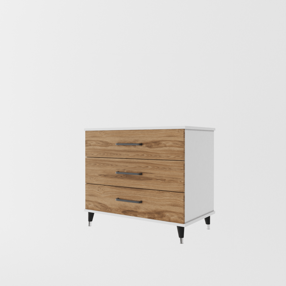 Şifonyer Üç Çekmeceli 80/45/75cm (PARLAKBEYAZ + UD)