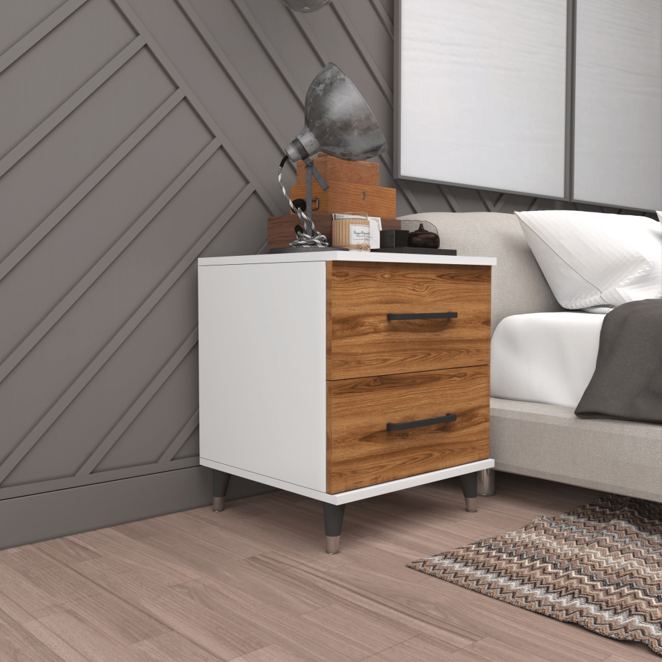 brown iki çekmeceli Komodin 50/45/65 (BEYAZ + UD) Rengi