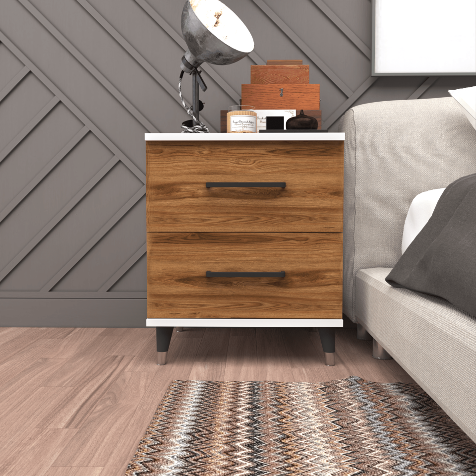 brown iki çekmeceli Komodin 50/45/65 (BEYAZ + UD) Rengi