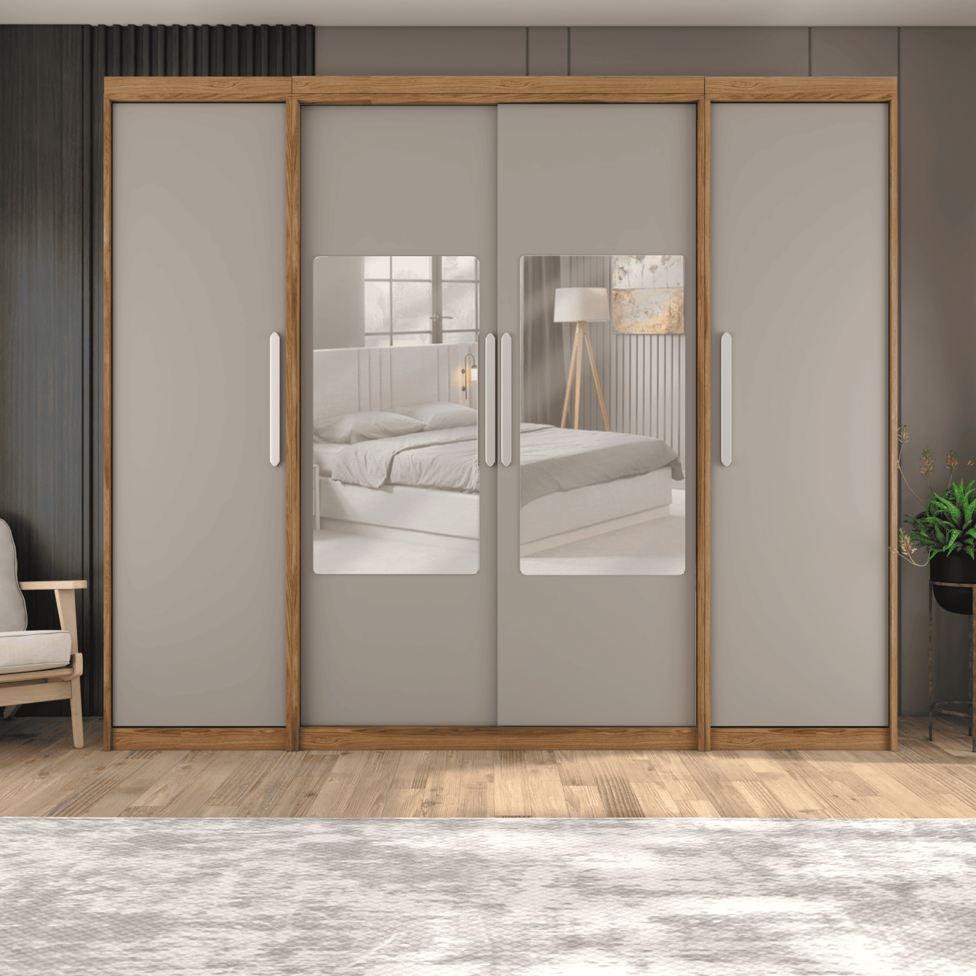 Boydan Kapaklı Orta Sürgülü Dolap 260/210cm KÜL GRİ UD