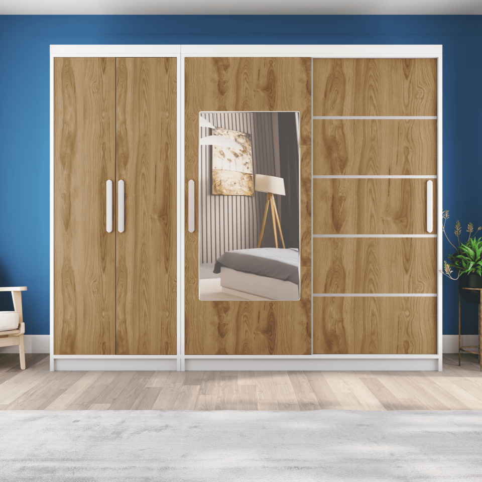 Kısmı Kapaklı Sürgülü Gardırop 270cm /210 cm (BEYAZ+UD)