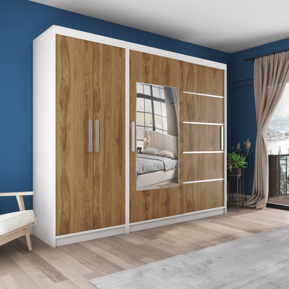 Kısmı Kapaklı Sürgülü Gardırop 270cm /210 cm (BEYAZ+UD)