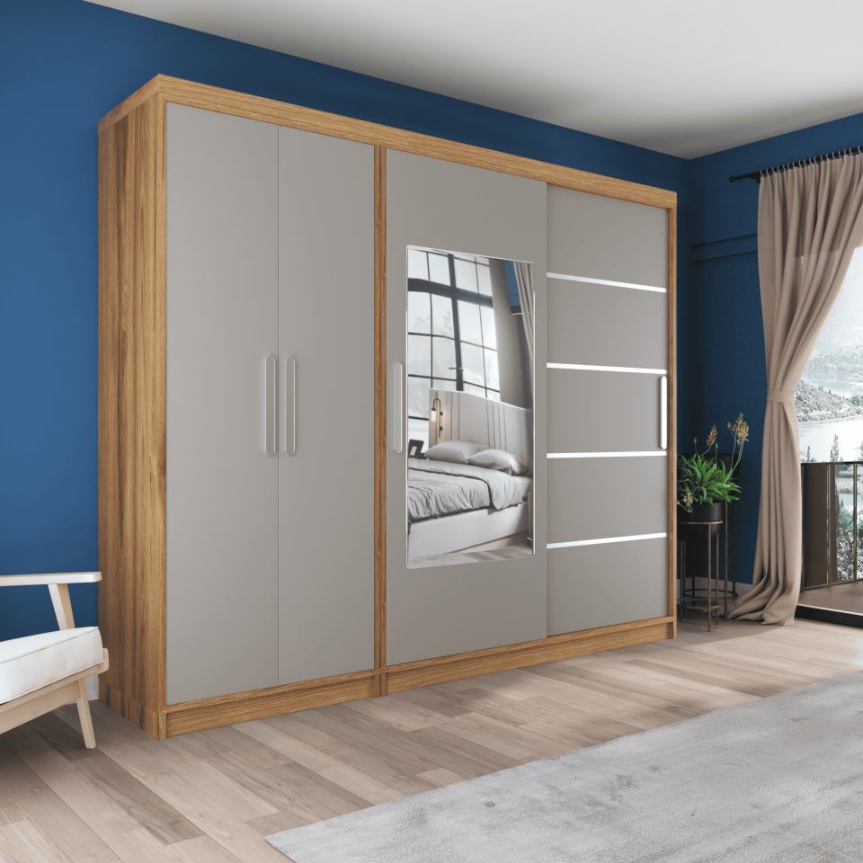 Sürgülü Gardırop Kısmı Kapaklı 270/210 cm (KÜL GRİ+UD)