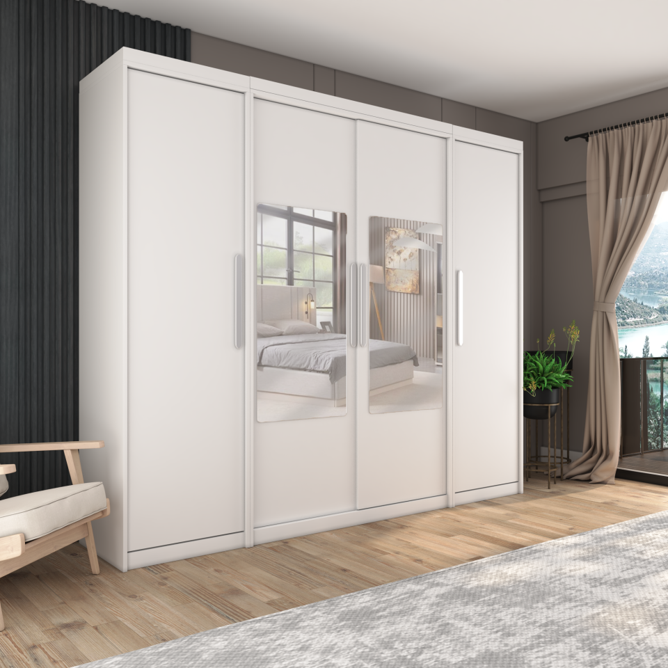 Sürgülü Gardırop kısmi Kapaklı SürgülüDolap 260cmPARLAKBEYAZ