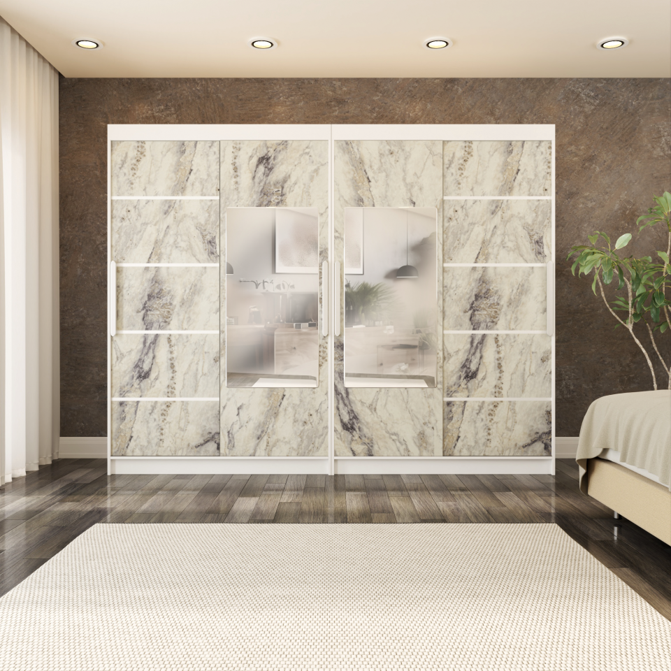 Sürgülü Gardırop Dört Kapaklı 280/210Cm(PARLAK BEYAZ FREZYA)