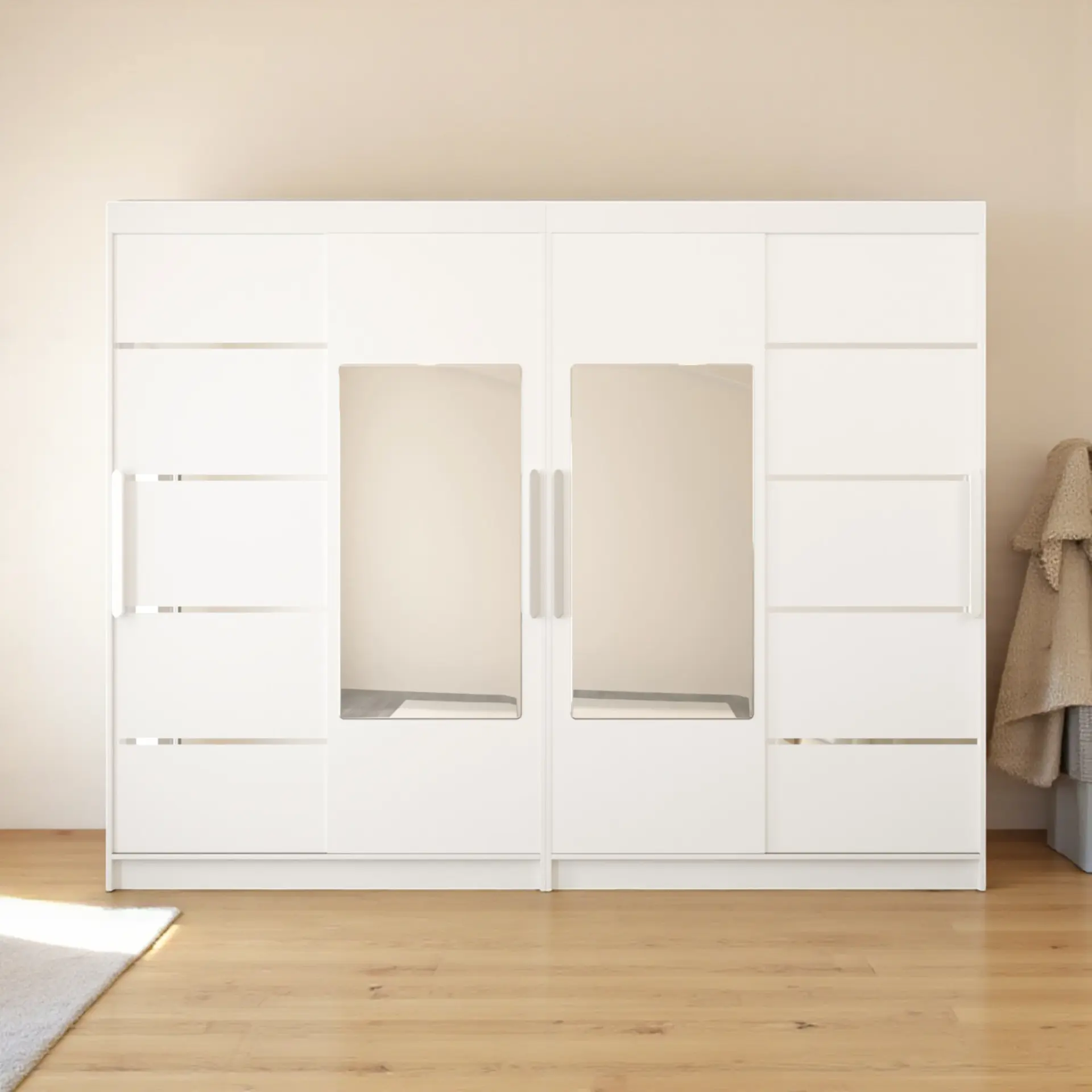 Sürgülü Gardırop Dört Kapaklı 400/210 Cm (PARLAK BEYAZ)