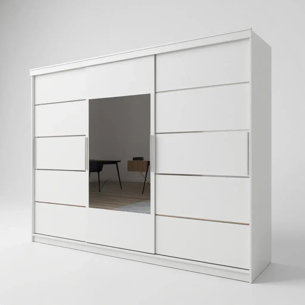 Üç Kapaklı Sürgülü Gardırop 240x210 cm Parlak Beyaz