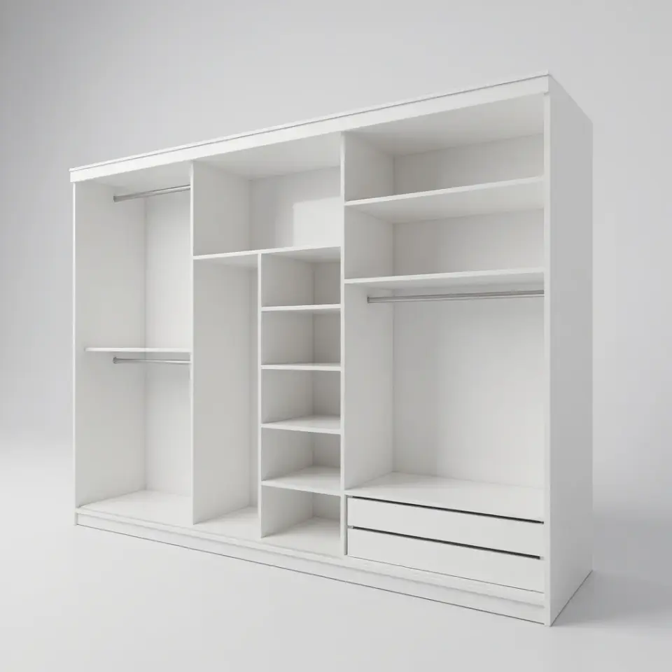 Üç Kapaklı Sürgülü Gardırop 240x210 cm Parlak Beyaz