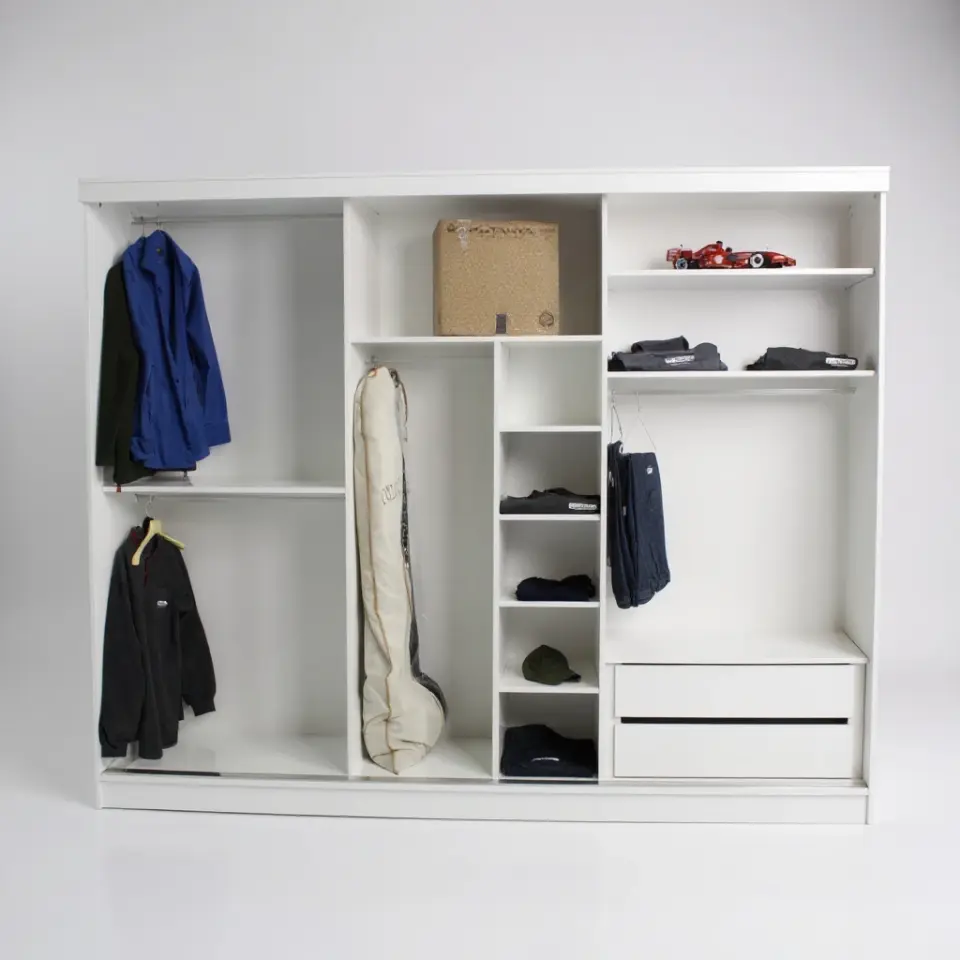 Üç Kapaklı Sürgülü Gardırop 240x210 cm Parlak Beyaz