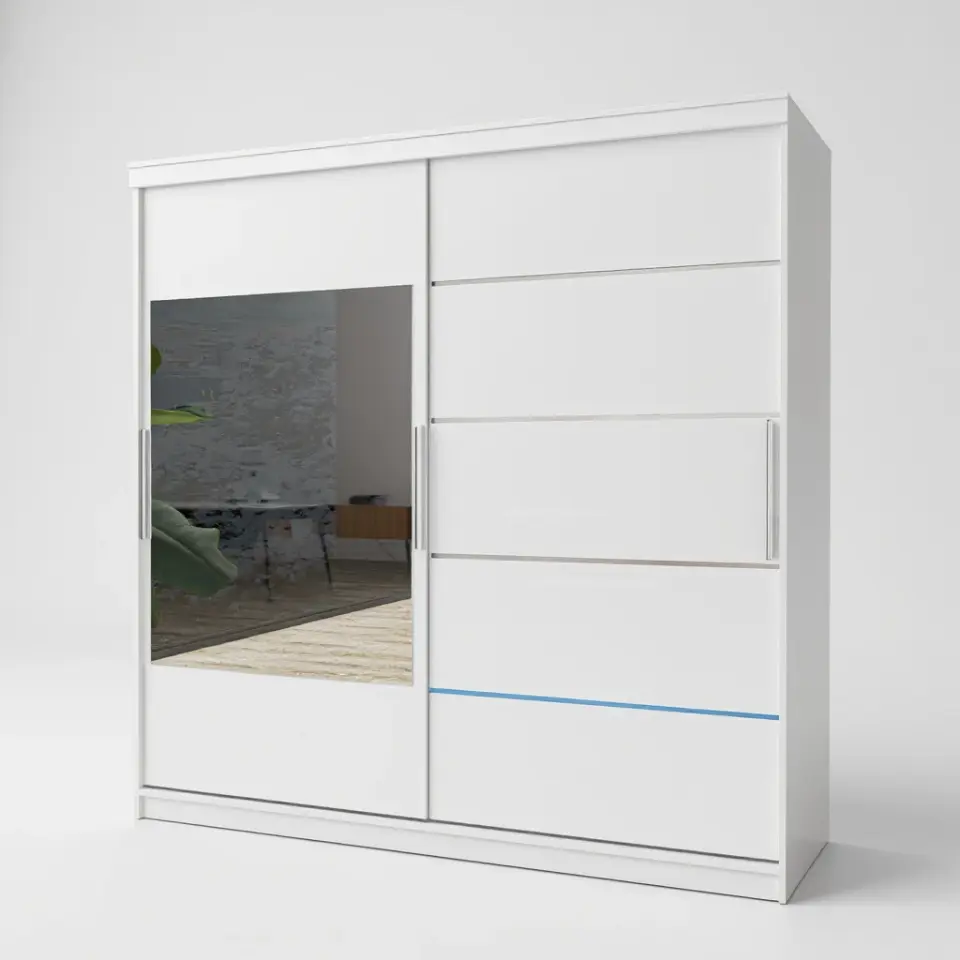 İki Kapaklı Sürgülü Gardırop 180x210 cm Parlak Beyaz