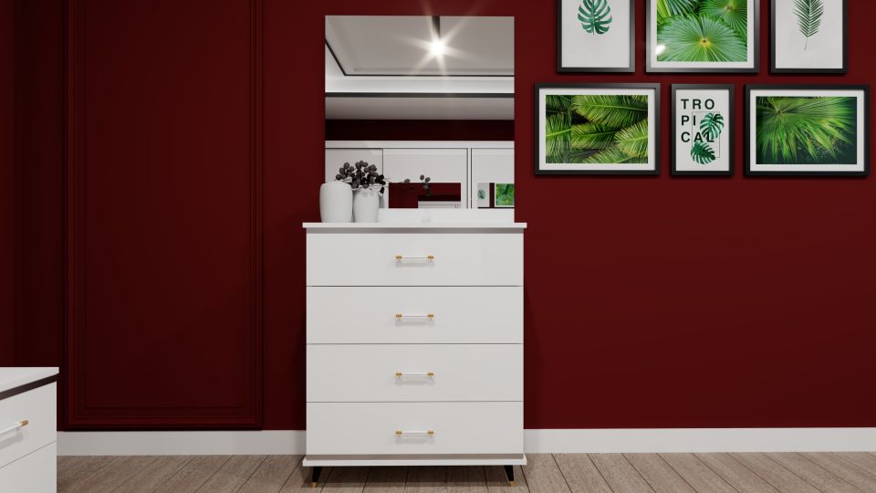 Sürgülü Gardırop Üç Kapaklı aynalı 280 Takım Şifonyer Ve Komodin