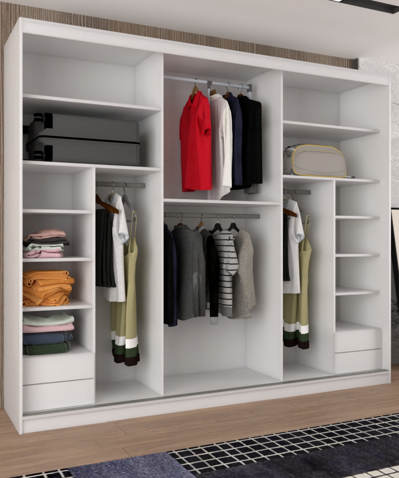 Sürgülü Gardırop Kısmi Kapaklı 280/245 Cm  (PARLAK BEYAZ)