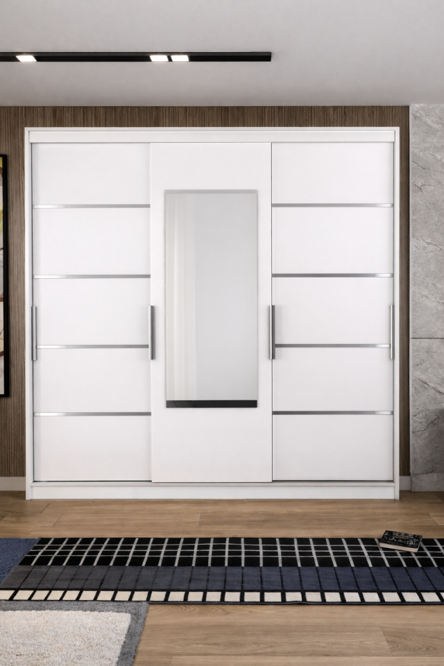 Beyaz Sürgülü Gardırop-280-245 Cm | Yılwood