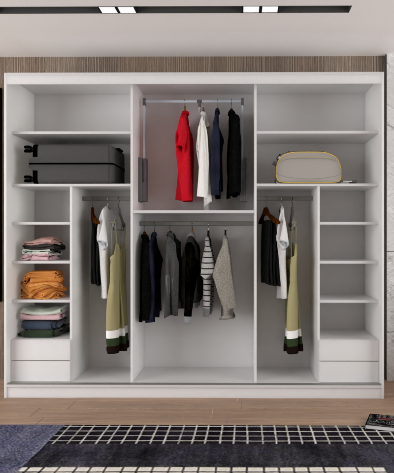 Sürgülü Gardırop Kısmi Kapaklı 280/245 Cm  (PARLAK BEYAZ)
